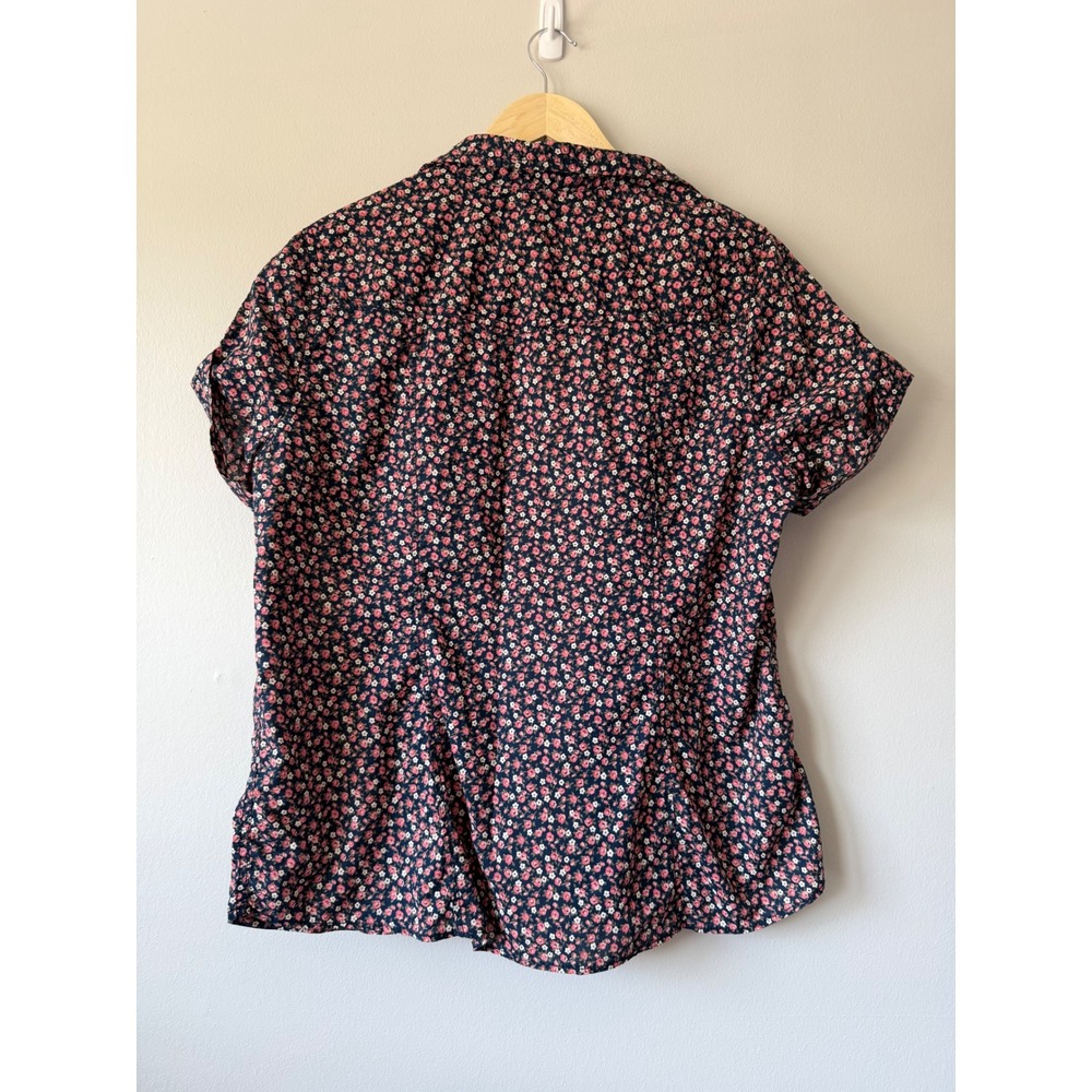 Faded Glory Navy Blue Pink Floral Button Down Shirt Roll Tab Sleeve XXL 20 - Picture 9 of 11